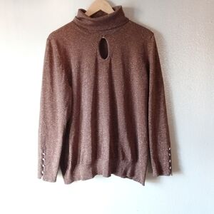 🍁Lane Bryant Women's Gold Glitter Turtleneck Blouse. Size 18/20.